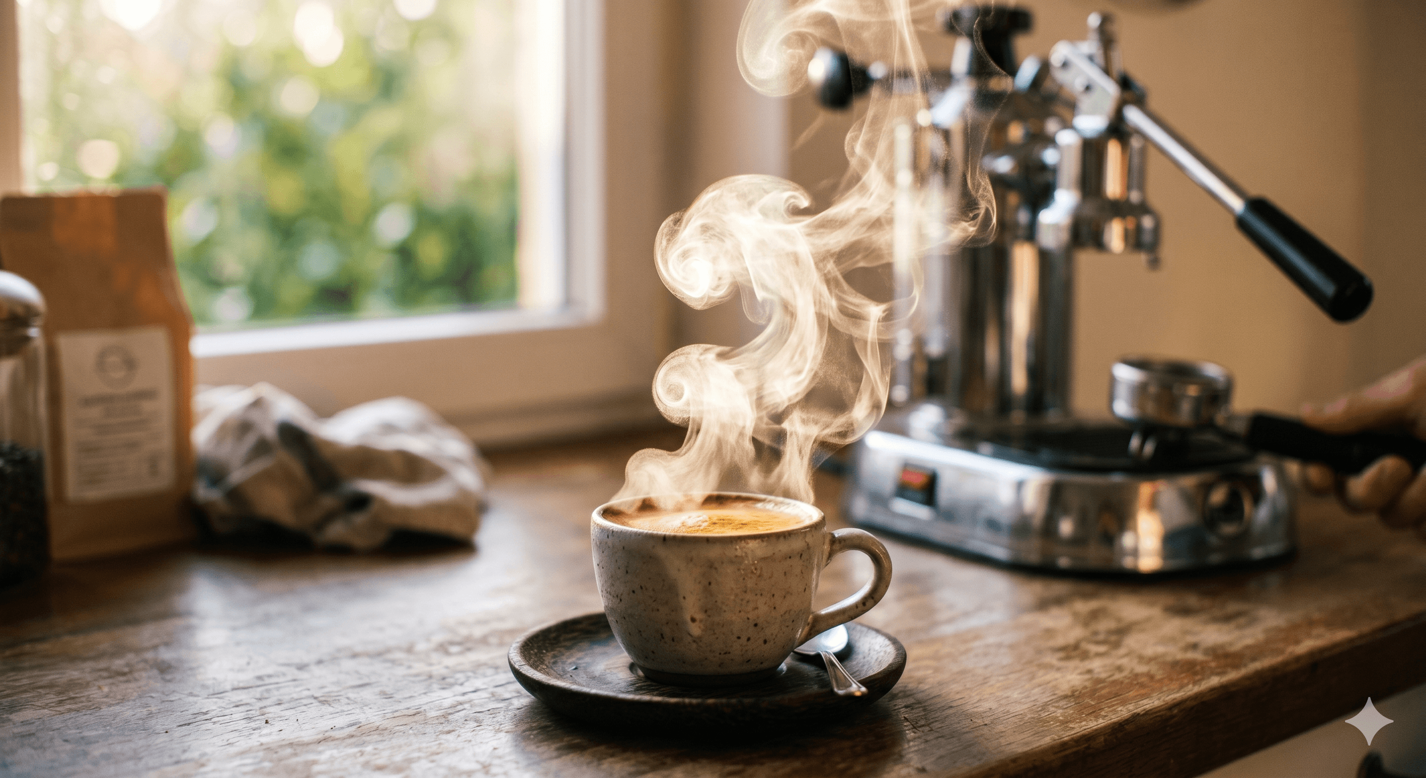 Steam rising from espresso